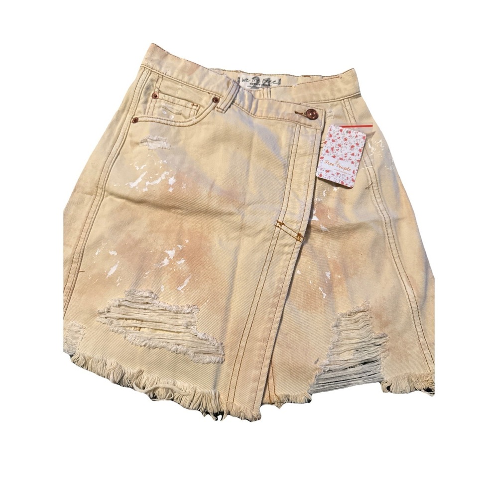 Free People Women's Parker Wrap Denim Mini Skirt Cream Size 24 NWT